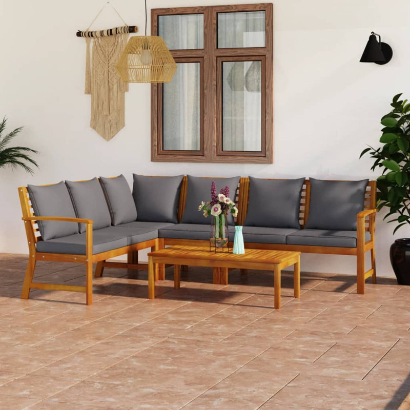 Ensemble de jardin d'extérieur moyen en bois d'acacia gris foncé avec polyester