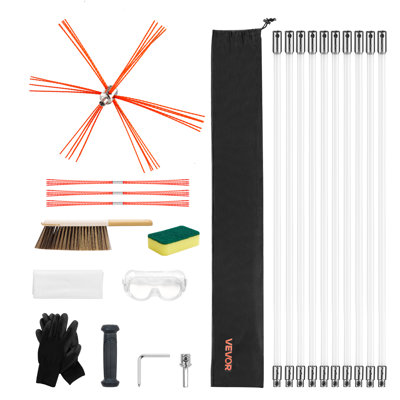 Chimney Sweep Kit, 33 ft Maximum Extendable Length Chimney Brush, Chimneys Cleaning Kit with Bristle Replacements & Goggles, 90° Bendable Fireplace Cleaning Tool, for Square, Rectangle Chimneys