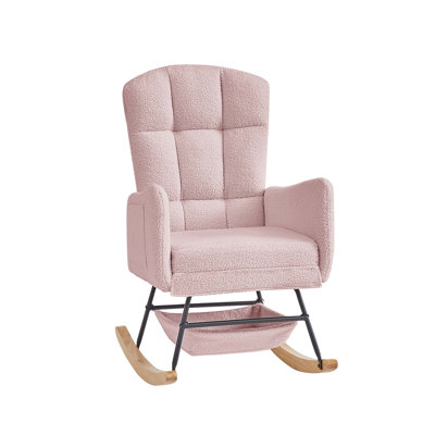 Plush Teddy Fabric Rocking Armchair With Ergonomic High Back, Sturdy Metal And Wood Frame, Smooth Rocking Motion, And Easy Assembly For Comfortable Relaxation.