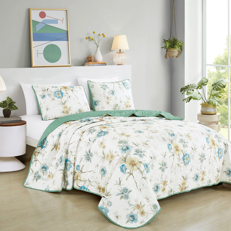 Ensemble de couvre-lit réversible 3 pièces Nortia, Queen Bedspread + 2 Shams