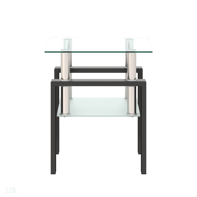 Table basse en verre trempé 1 pièce, table de bout, table carrée pour salon, table de bout, Noir / blanc
