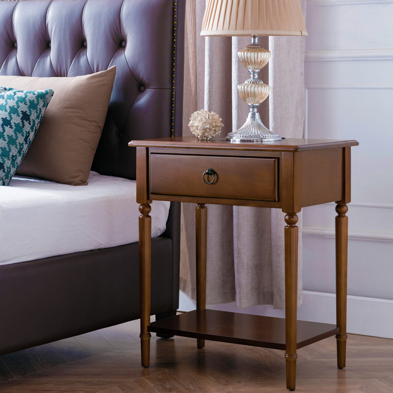 Coastal Solid Manufactured Wood Side Table with AC/USB and USB-C Port, Pecan