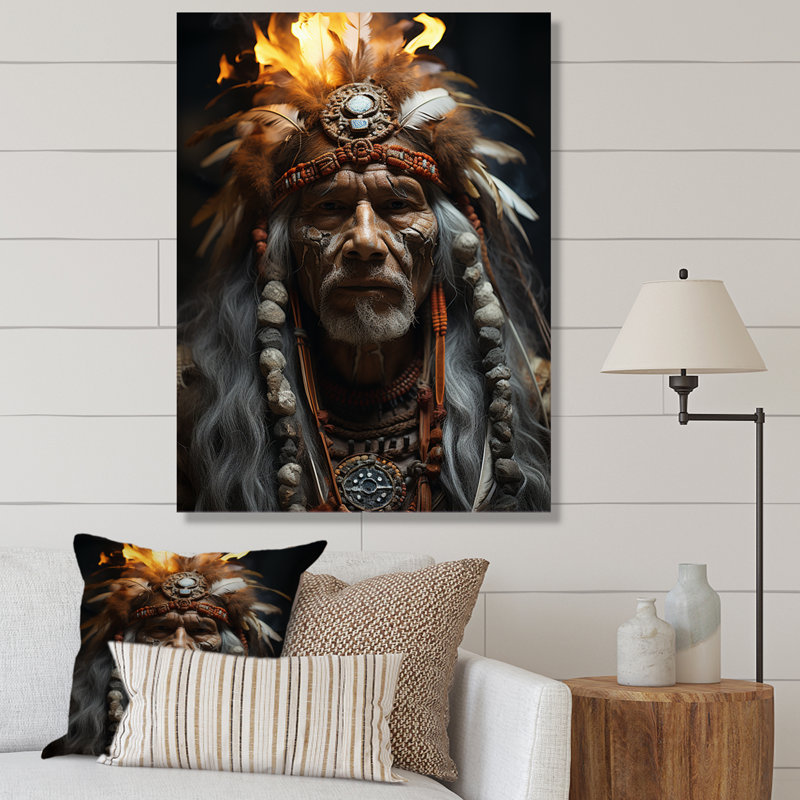 Native Art Shamans Portrait II - Impression sur toile Native American, H 40 po x l 30 po x P 1,5 po, Toile tendue