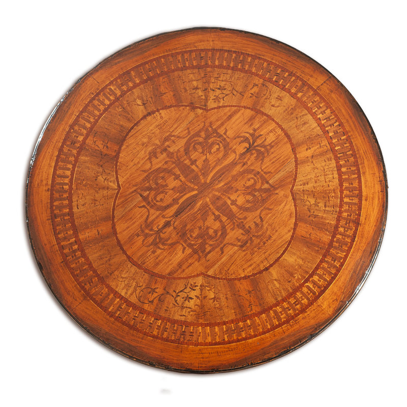 Italian Round Solid Walnut Dining Table with Inlaid Top and Pedestal Base