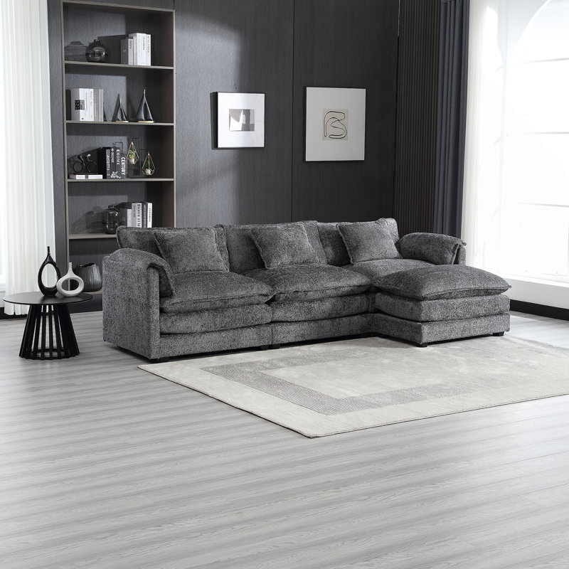 112" Oversized Sectional Cloud Sofa For Living Room – Modern Chenille L-Shaped Couch, Comfy Boucle Modular Sleeper With Moveable Ottoman & Memory Foam