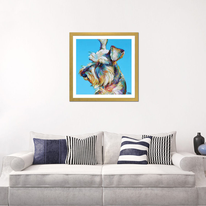 Dylan the Schnauzer by Robert Phelps - Painting Print, 24" H x 24" W x 1" D, Gold Framed Paper, White