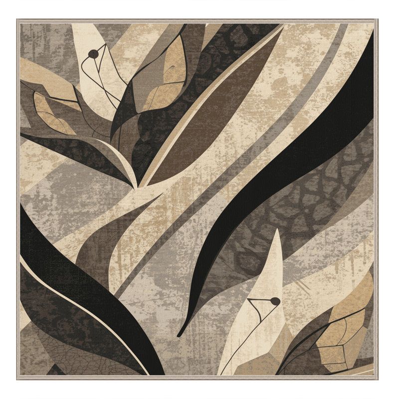 Machine Washable Ortmund Bird Of Paradise Modern & Contemporary Abstract Rug in Beige – Beige Binding, 3' Square