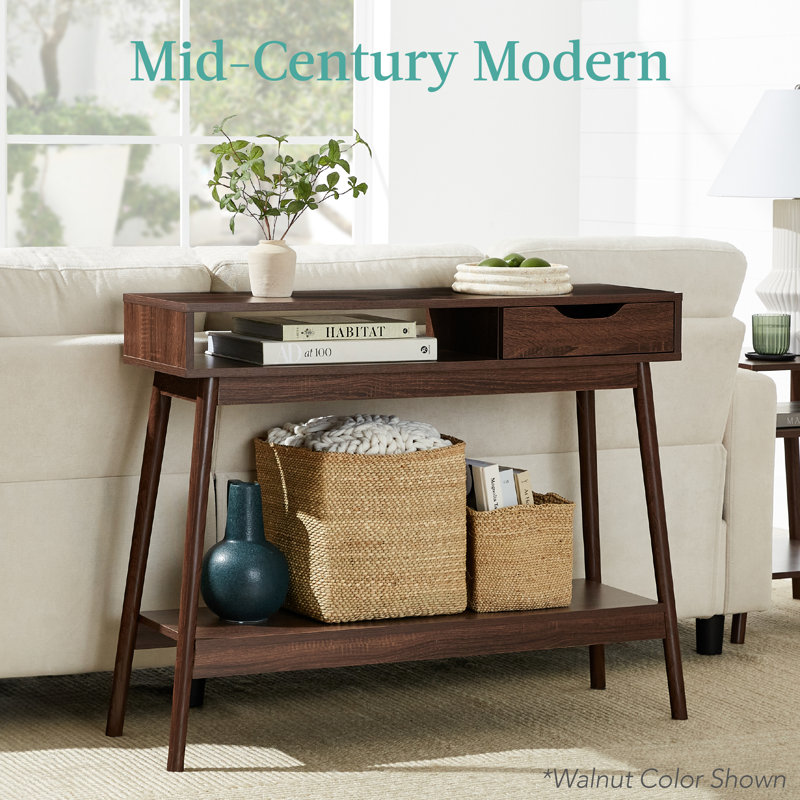 Mid-Century Modern Hallway Console Table W/ Cubby, Drawer