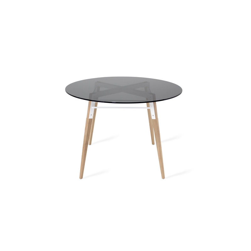 Tronk Round Glass Top Dining Table, White/Oak