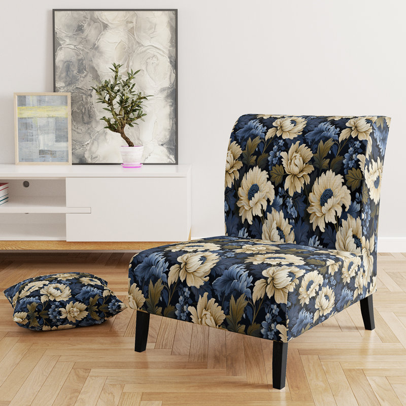 Fauteuil de chambre beige et bleu damassé Nostalgia - Velours