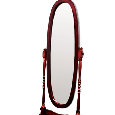 59.79" Tall Standing Oval Floor Mirror In Cherry Wood - Adjustable Full Tilts Easily To Anywhere Quick Assembly Procedure Wooden With Cherry Finish, Effortless Steps