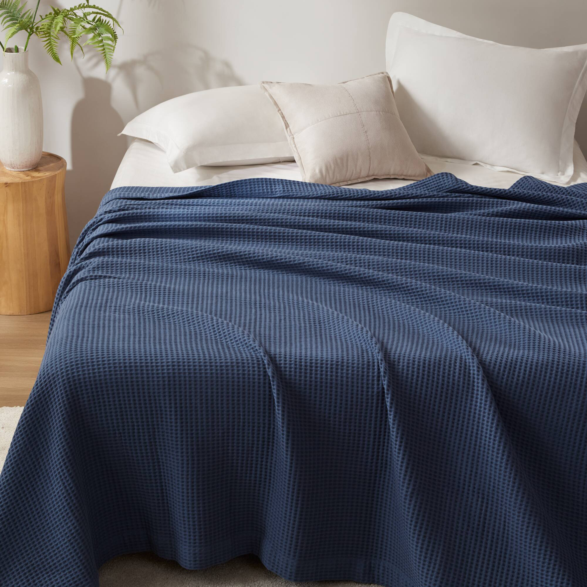 Waffle Weave 100% Cotton Blanket, Queen, Indigo