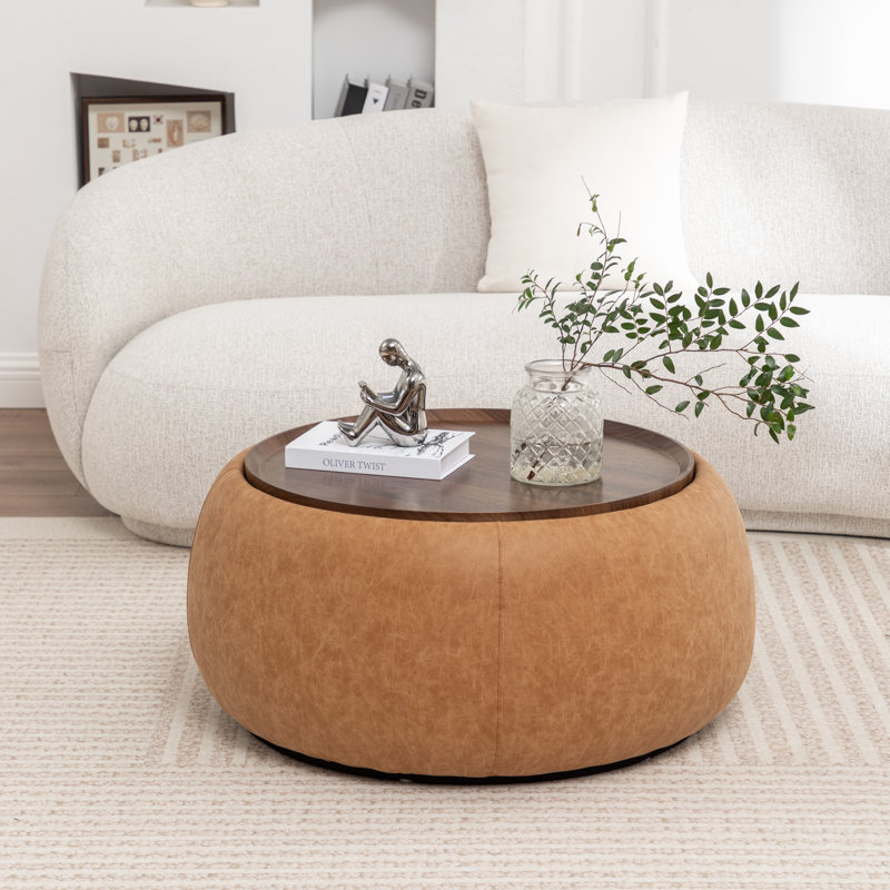 Repose-pieds de cocktail rond avec rangement Pietsch, Vintage Brown