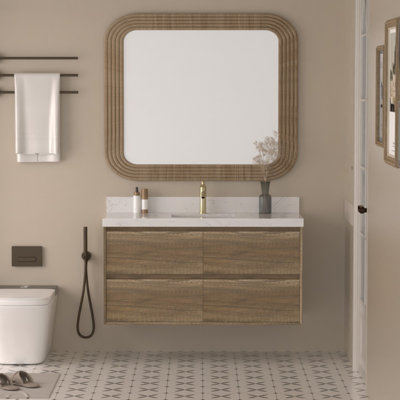 48 Inch Wall-Mounted Bath Vanity  With Engineered Marble Top