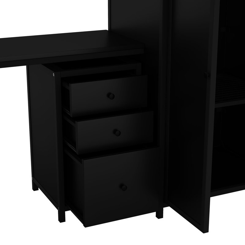 Lit mezzanine en métal avec table et garde-robe, double, noir - apparence moderne, construction stable, nombreuses options de rangement, instructions d'assemblage faciles, construction complète et contemporaine, structure robuste, abondante