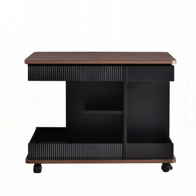 Adjustable Lift-Top End Table with Wheels,360°Rotating Top and Storage Space for Living Room, Small Space