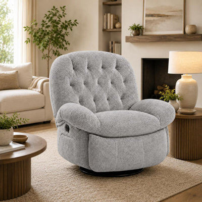 Chaise berçante pivotante inclinable avec revêtement en chenille, rotation à 360 °, inclinaison de 135 ° et poche latérale pour la chambre de bébé