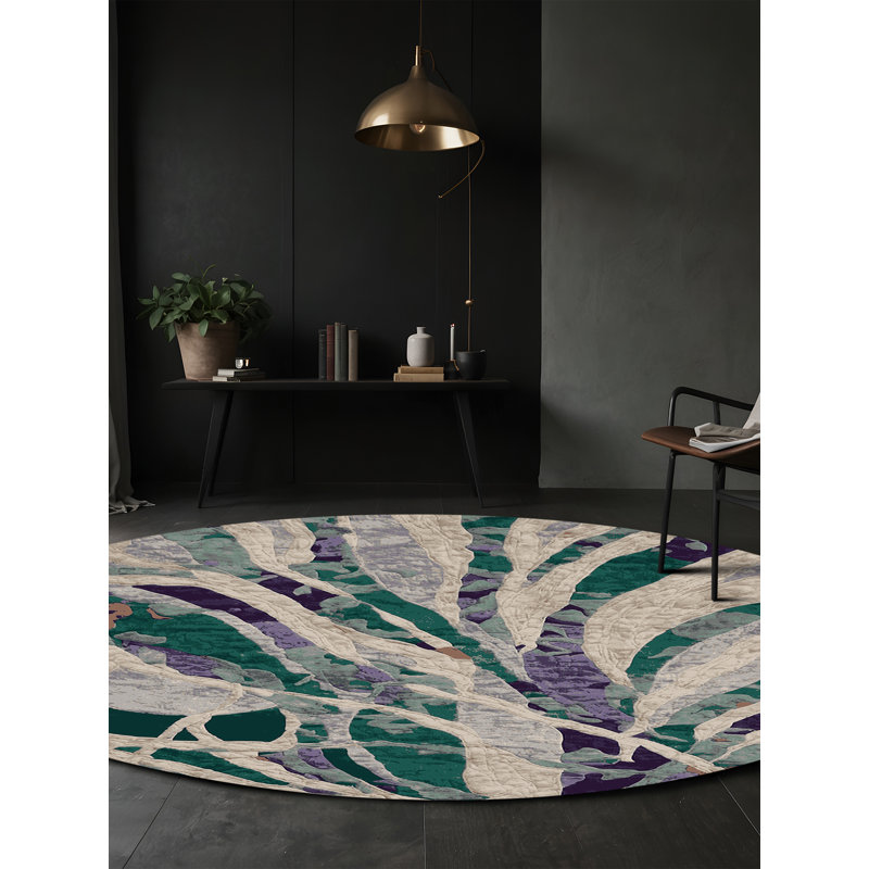 Tapis gris soyeux et moelleux, Rond 4 pi