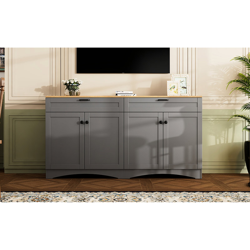 70" Tv Stand In Rustic Grey, With 2 Drawers And Adjustable Shelves For Home Entertainment Drawers, Grey Buffet Garage, Gray