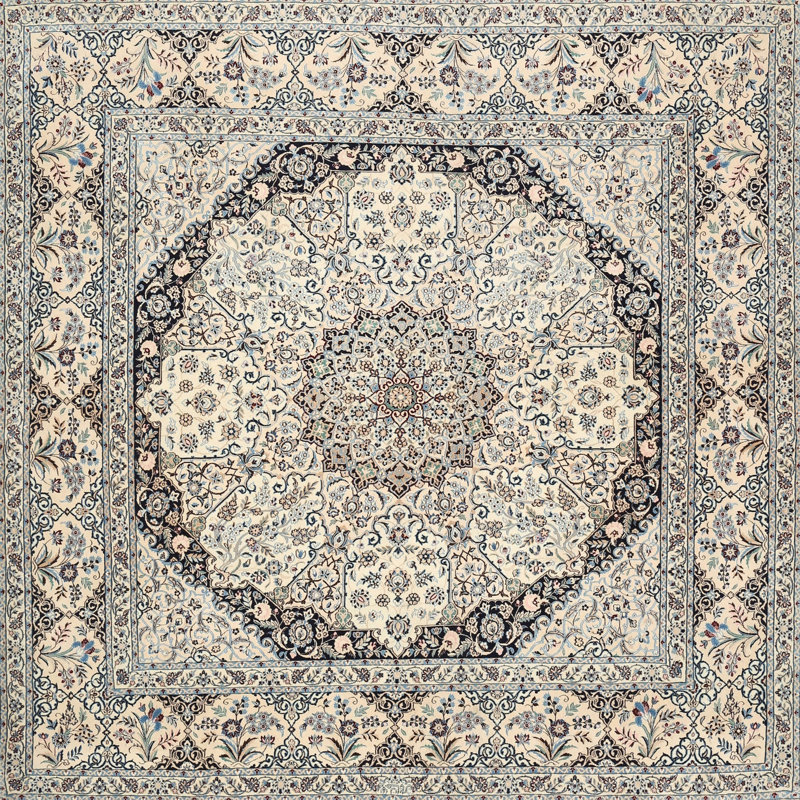 Tapis beige / gris en laine Ezzah, Carré 3 pi