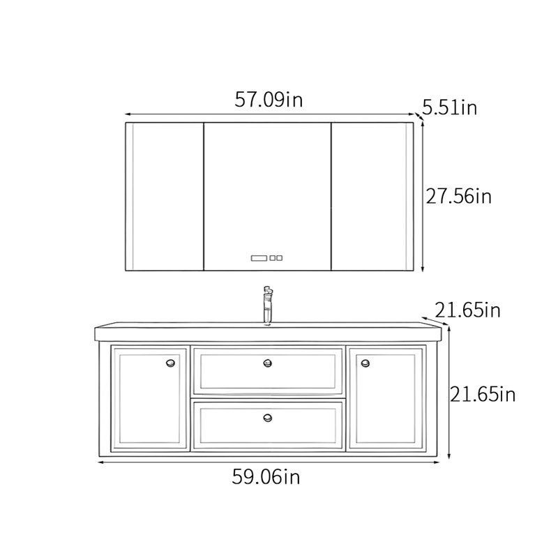 Armoire de salle de bain simple de style français, Noir, H 21,65 po x l 59,06 po x P 21,65 po