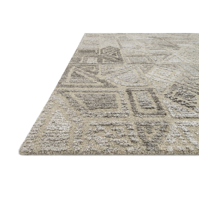 Tapis géométrique naturel touffeté à la main, Rectangle 5 pi x 7 pi 6 po