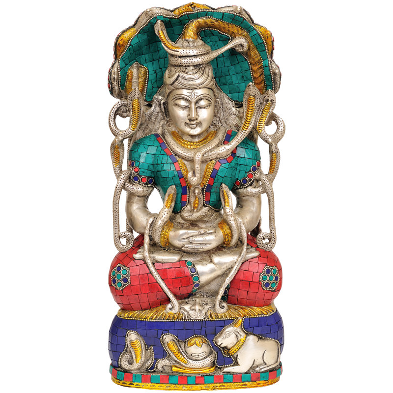 Méditation Shiva sous le serpent (statue incrustée)