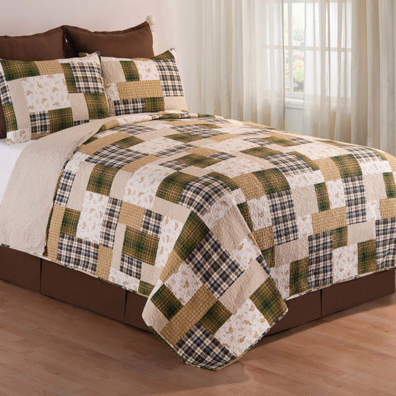 Traditional Cotton Patchwork Quilt, Twin Quilt + 1 Sham