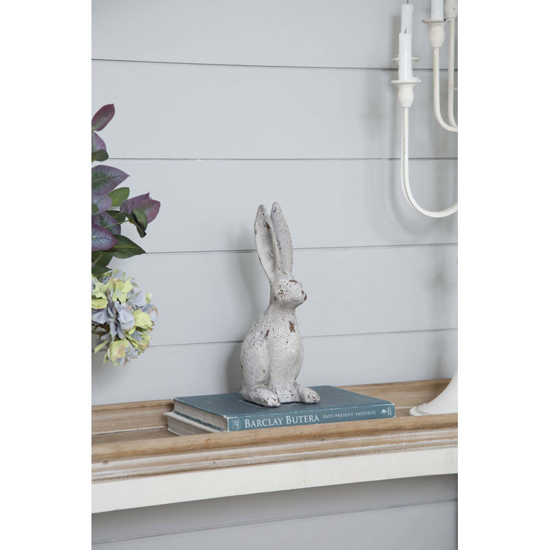 Statue de lapin crème en ciment patiné 1pc