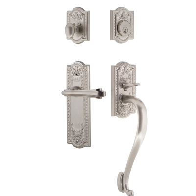 Nostalgic Warehouse Meadows Plate S Grip Handleset with Single Cylinder Deadbolt and Fleur Lever