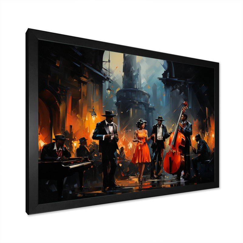 «Music In Harlems III» - Art africain sur toile, art mural, H 30 po x l 40 po, Impression encadrée, Noir