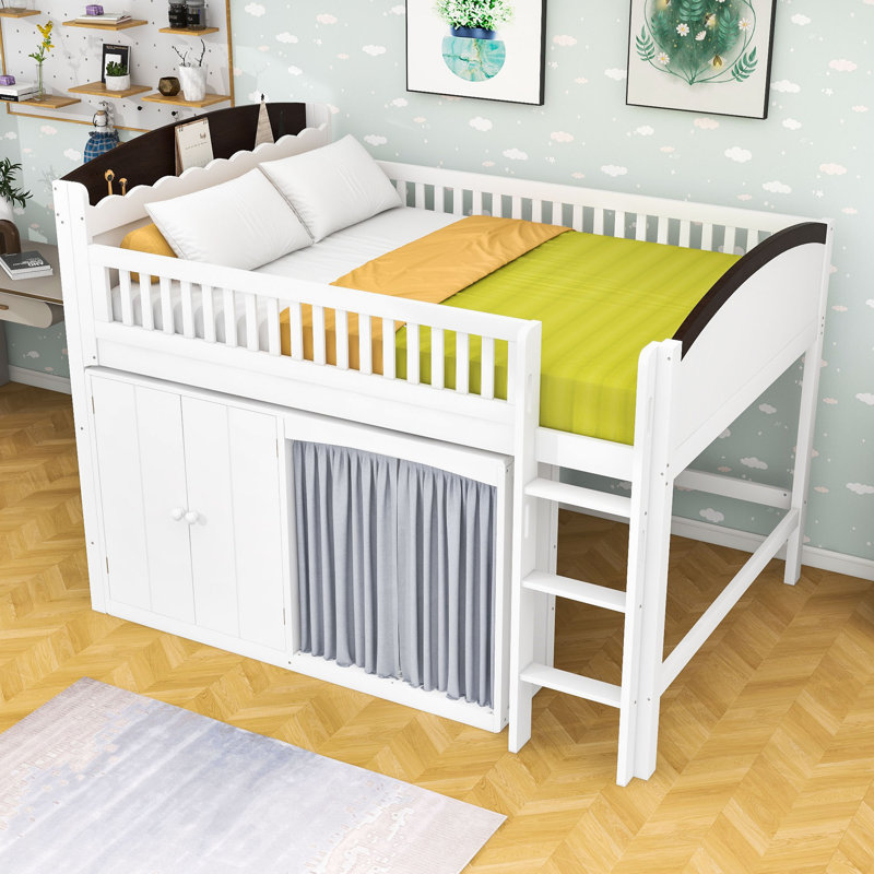 Lit mezzanine avec armoire de rangement, garde-robe et lumière DEL, Double, Blanc espresso