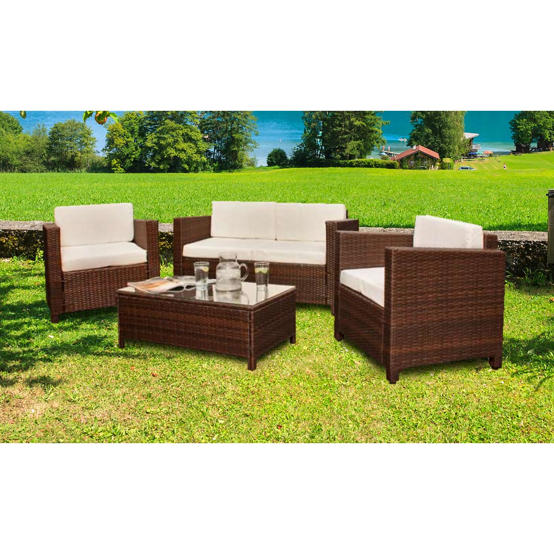 4-Sitzer Lounge-Set Gatland aus Polyrattan mit Polster