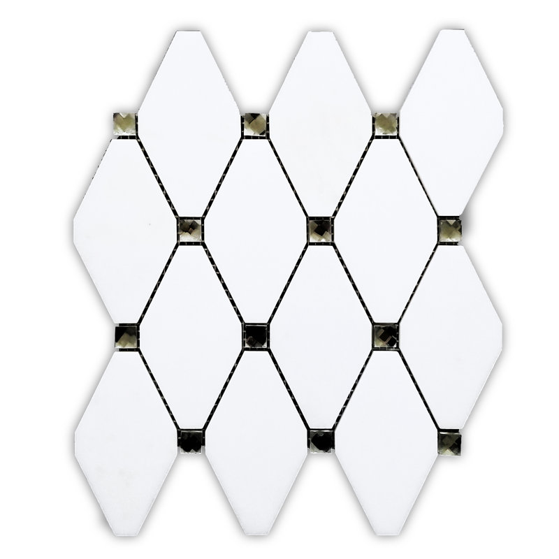 Bianco 11 in. x 11.5 in. Grid Polished Stone Tile