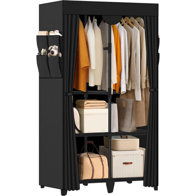Wardrobe Closet, Quick And Easy Assembly, Black Portable Closet With 2 Hanging Rods 4 Storage Shelves And 8 Side Pockets, Sturdy And Stable Clothes Rack With Cover, For Bedroom And Dormitory