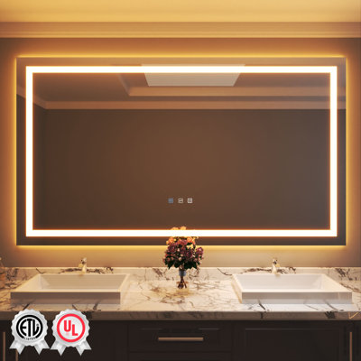 110 in. W x 48 in. H Rectangular Frameless Wall Bathroom Vanity Mirror with Backlit and Front Light