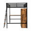 Lit mezzanine double en métal noir avec bureau d'étude et tablette intégrés - construction stable pour un espace de rangement confortable