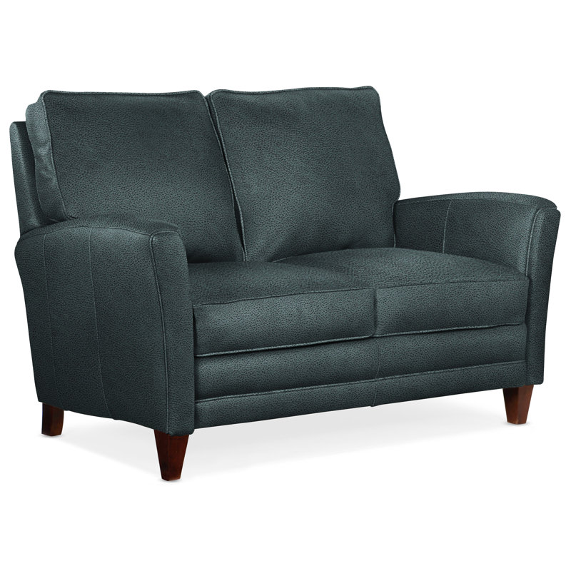 Zion Loveseat, Mahogany, Aline Light Gray Stonewash Genuine Leather