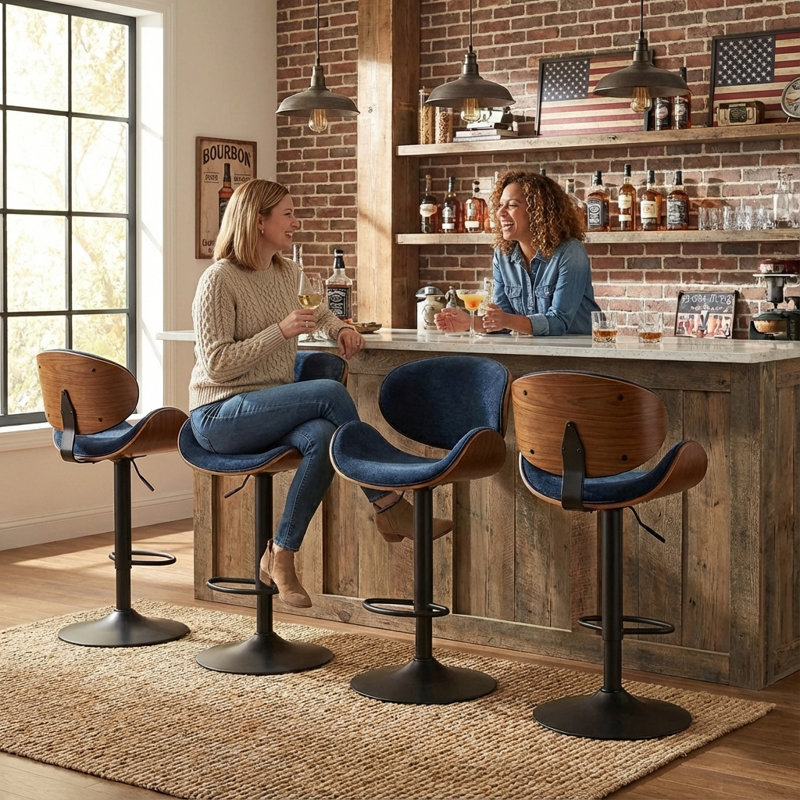 Swivel Upholstered Counter Stool, 24''-32''h Adjustable Seat Height Bar Stool, Modern Fabric Pub Stool With Metal Frame