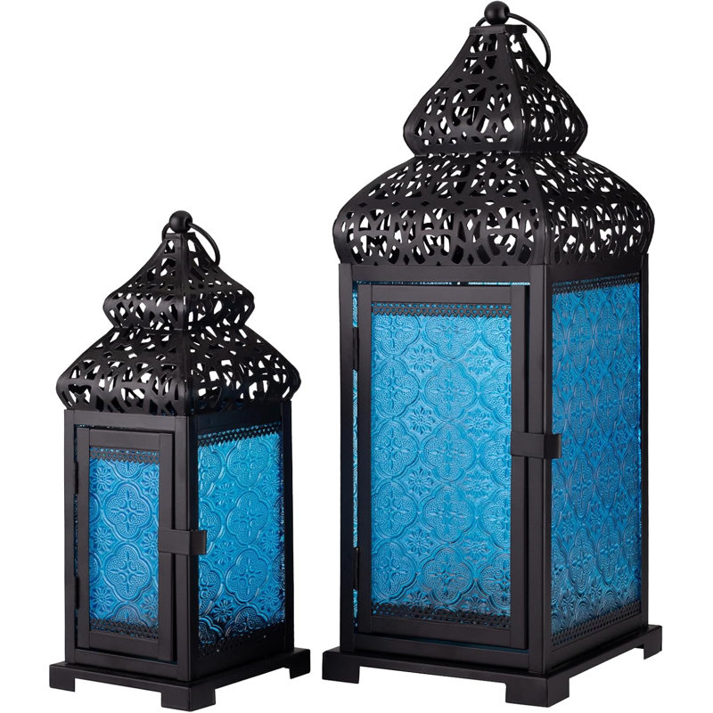 Set Of 2 Black Moroccan Metal Lanterns