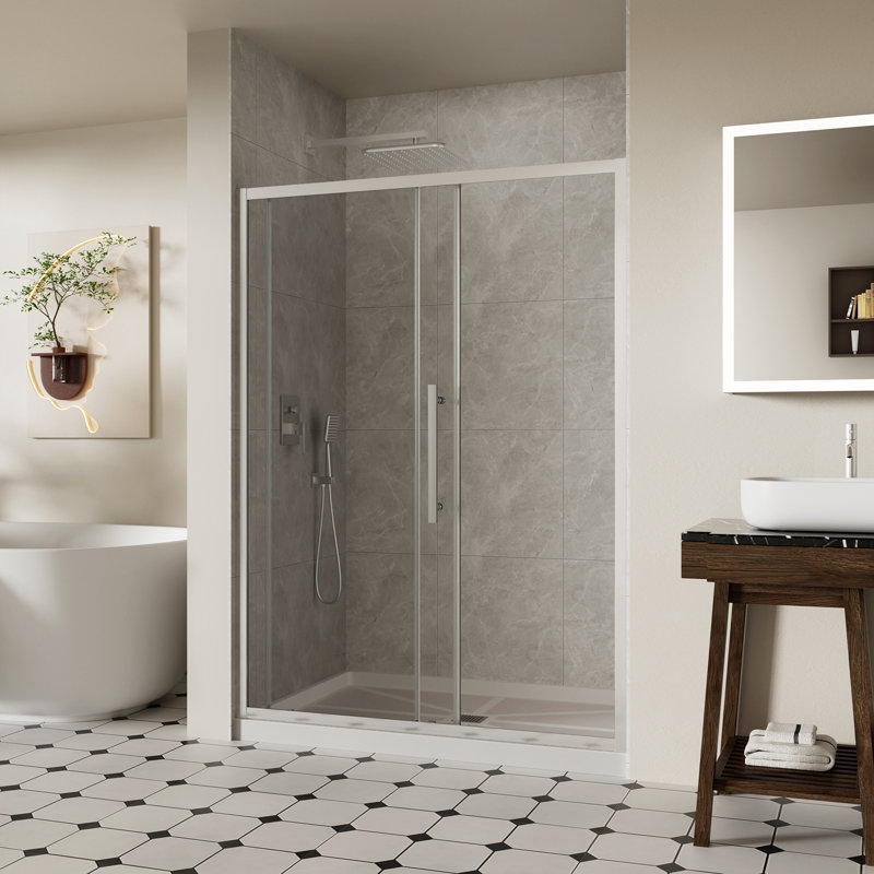 50"-54"W X 72"H Frame Shower Door, Double Sliding Shower Bathroom Glass Door with 1/4"(6mm) Clear SGCC Tempered Glass for Walk-in Shower, Easy-to-Clean Treated, Chrome