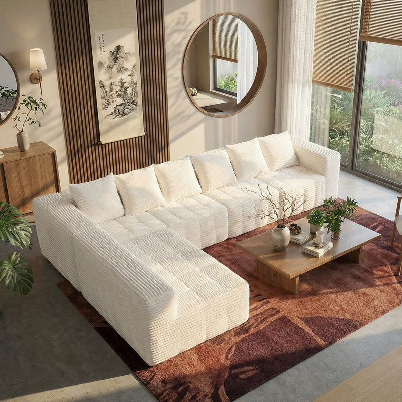 Canapé modulaire en velours côtelé blanc moderne Modern Luxury, Blanc