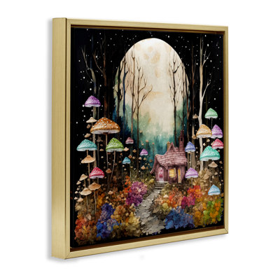 Quirky Mushroom Forest Framed Floater Canvas Wall Art by Sasha