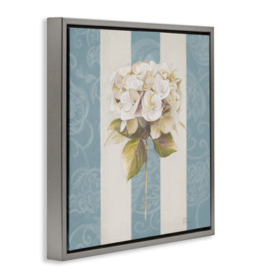 «Hydrangea Sprig on Stripes», art mural encadré flottant noir par Patricia Pinto