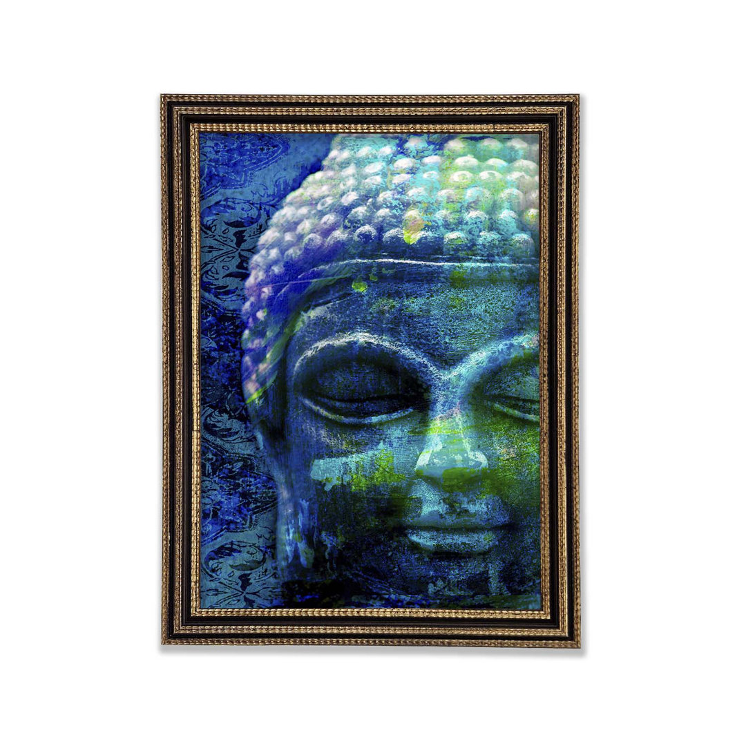 Gerahmtes Wandbild Retro Blue Green Buddha