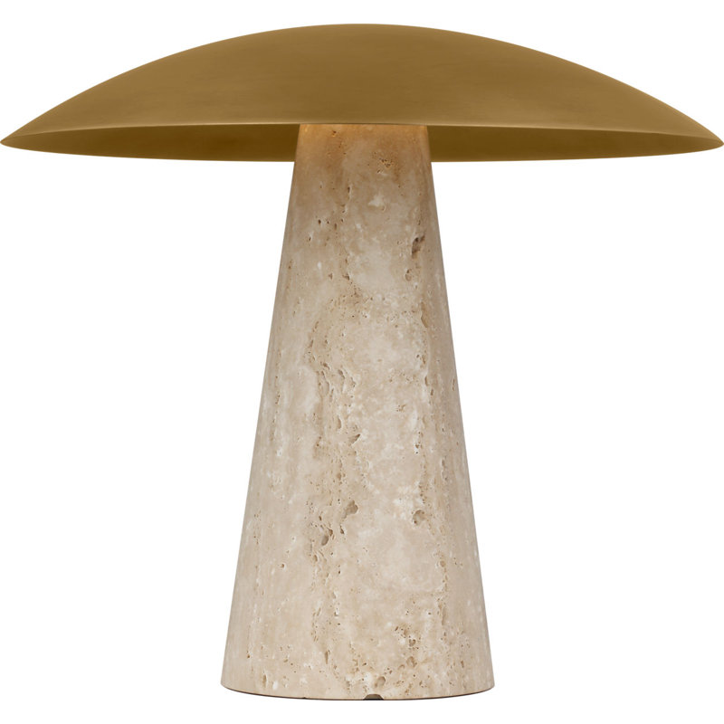 Aegis Medium Travertine Table Lamp, Hand Rubbed Antique Brass