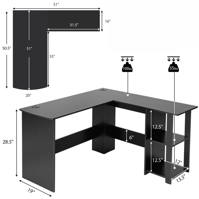 Marveon L-Shaped Computer Desk