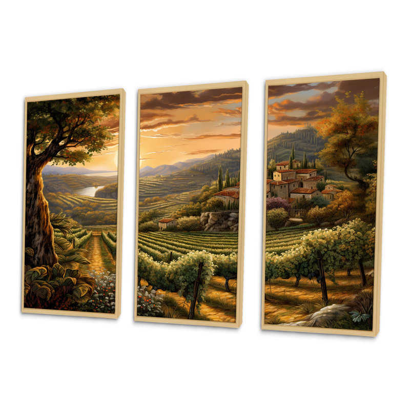 «Vineyard Charm», ensemble d'art sur toile Vineyard, Cadre naturel flottant, H 40 po x l 60 po x P 1 po