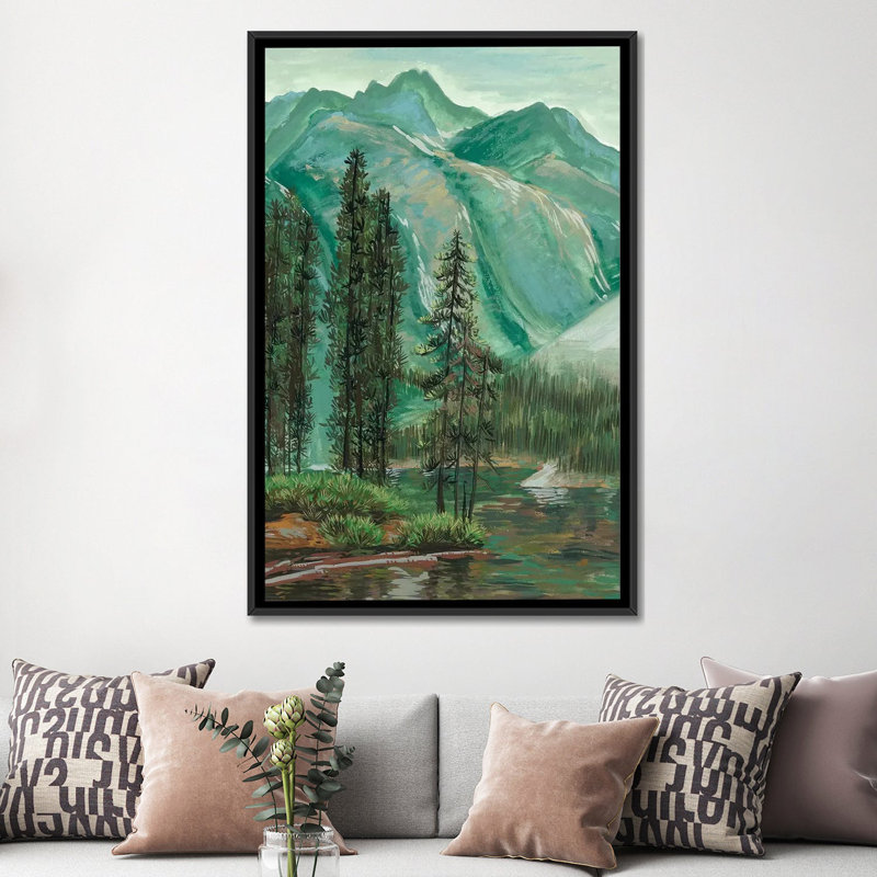 «Mountainscape IV», reproduction d'aquarelle sur toile tendue, H 26 po x l 18 po x P 1,5 po, Toile avec cadre noir