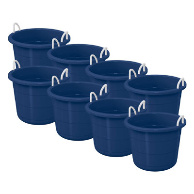 Seau de rangement ouvert rond de 17 gallons avec poignées en corde, bleu, paquet de 8